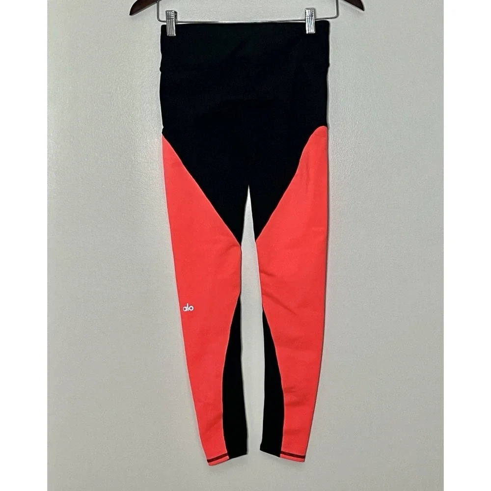 Alo Yoga Illusion 4 Leggings Women's XS Black Coral Gym Workout‎ Athleisure